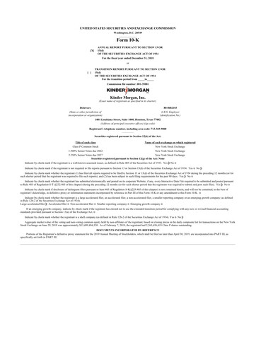 Thumbnail Kinder Morgan 10-K Annual Report 2018