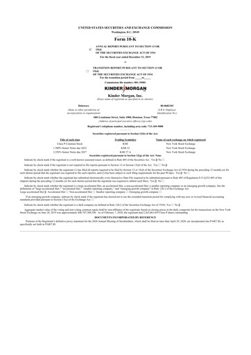 Thumbnail Kinder Morgan 10-K Annual Report 2019