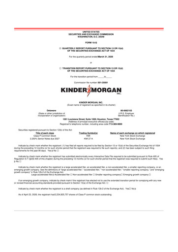 Thumbnail Kinder Morgan 10-Q Quarterly Report FY 