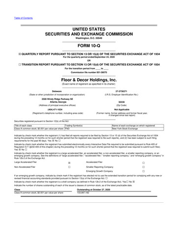 Thumbnail Floor & Decor

 10-Q Quarterly Report FY2020 