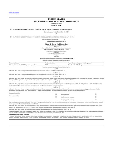 Miniature Floor & Decor

 10-K Rapport annuel 2020