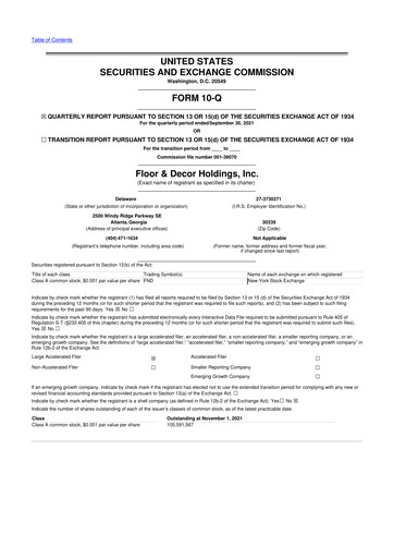 Thumbnail Floor & Decor

 10-Q Quarterly Report FY2021 