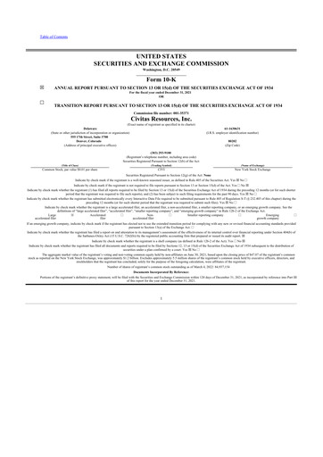 Thumbnail Civitas Resources 10-K Annual Report 2021