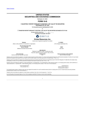 Thumbnail Civitas Resources 10-Q Quarterly Report FY2025 