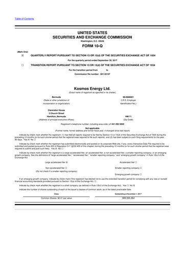 Thumbnail Kosmos Energy 10-Q Quarterly Report FY2017 