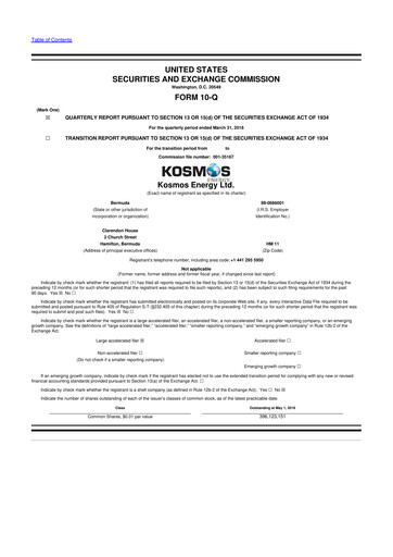Thumbnail Kosmos Energy 10-Q Quarterly Report FY2018 