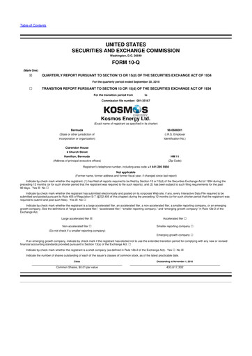 Thumbnail Kosmos Energy 10-Q Quarterly Report FY2018 