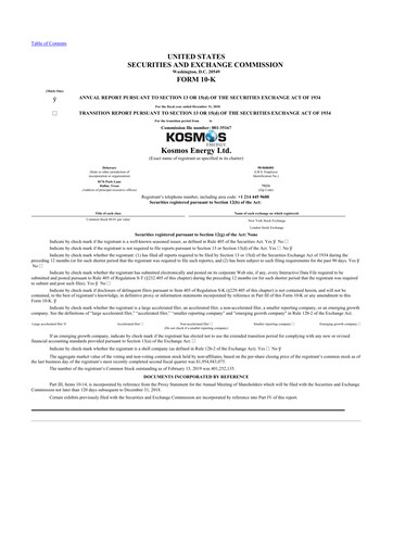 Vorschaubild Kosmos Energy 10-K Jahresbericht 2018