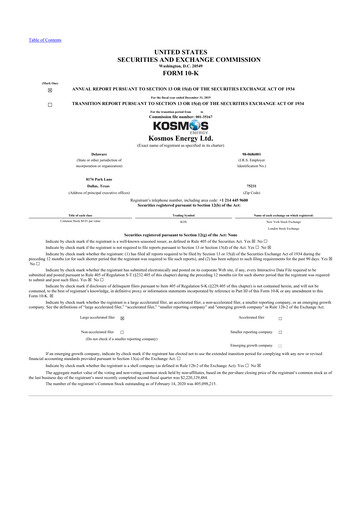 Vorschaubild Kosmos Energy 10-K Jahresbericht 2019