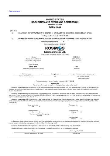 Thumbnail Kosmos Energy 10-Q Quarterly Report FY2020 