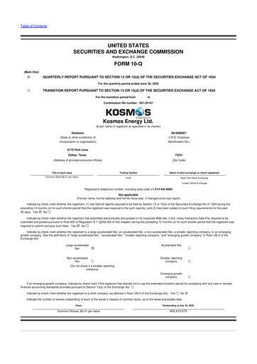 Thumbnail Kosmos Energy 10-Q Quarterly Report FY2020 