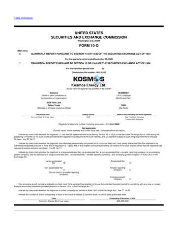 Thumbnail Kosmos Energy 10-Q Quarterly Report FY2020 