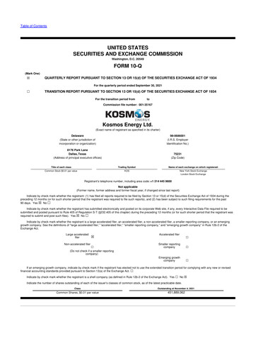 Thumbnail Kosmos Energy 10-Q Quarterly Report FY2021 