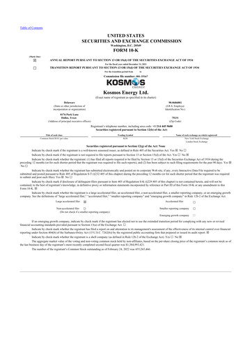 Vorschaubild Kosmos Energy 10-K Jahresbericht 2021