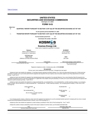 Thumbnail Kosmos Energy 10-Q Quarterly Report FY2022 
