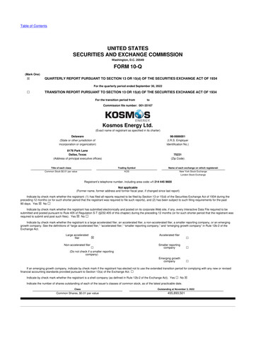 Thumbnail Kosmos Energy 10-Q Quarterly Report FY2022 