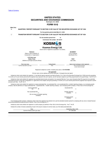 Thumbnail Kosmos Energy 10-Q Quarterly Report FY2024 