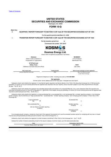 Thumbnail Kosmos Energy 10-Q Quarterly Report FY 