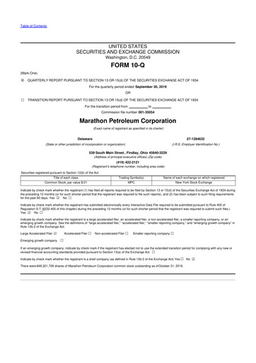 Thumbnail Marathon Petroleum 10-Q Quarterly Report FY2019 