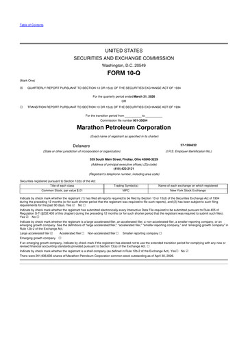 Thumbnail Marathon Petroleum 10-Q Quarterly Report FY 