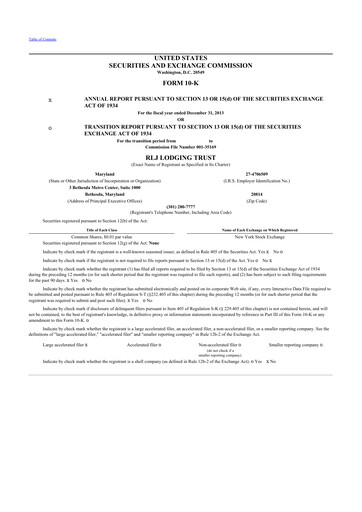 Thumbnail RLJ Lodging Trust 10-K Annual Report 2013