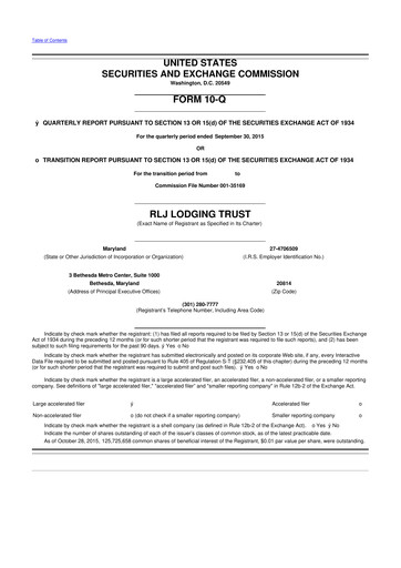 Thumbnail RLJ Lodging Trust 10-Q Quarterly Report FY2015 