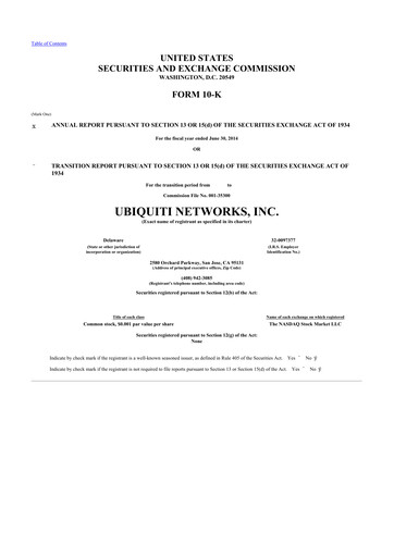 Thumbnail Ubiquiti 10-K Annual Report 2014