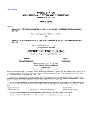 Thumbnail Ubiquiti 10-Q Quarterly Report FY2015 