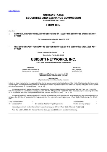 Thumbnail Ubiquiti 10-Q Quarterly Report FY2015 