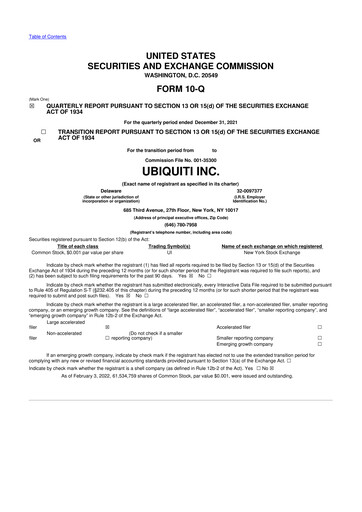 Thumbnail Ubiquiti 10-Q Quarterly Report FY2022 