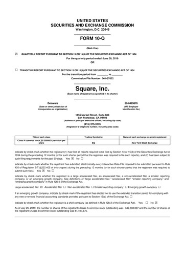 Miniature Block 10-Q Rapport trimestriel 2019 