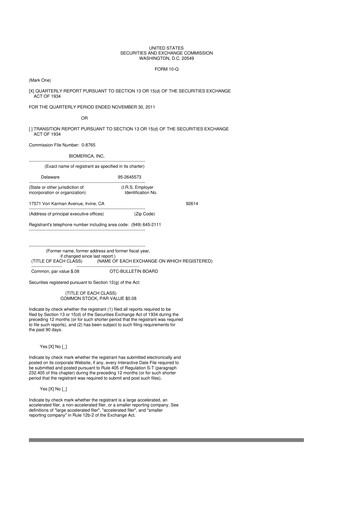 Vorschaubild Biomerica 10-Q Quartalsbericht 2012 