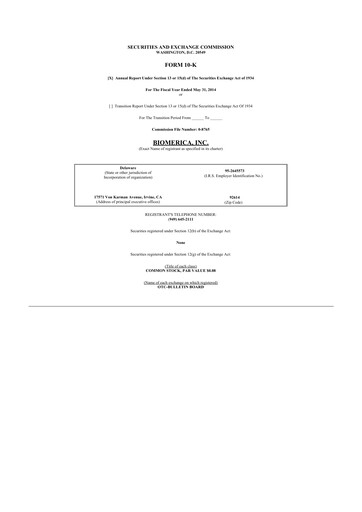 Thumbnail Biomerica 10-K Annual Report 2014