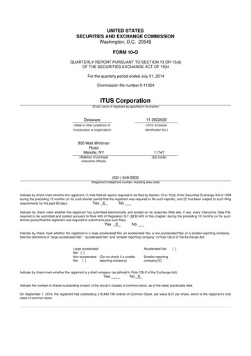 Miniature Anixa Biosciences 10-Q Rapport trimestriel 2014 