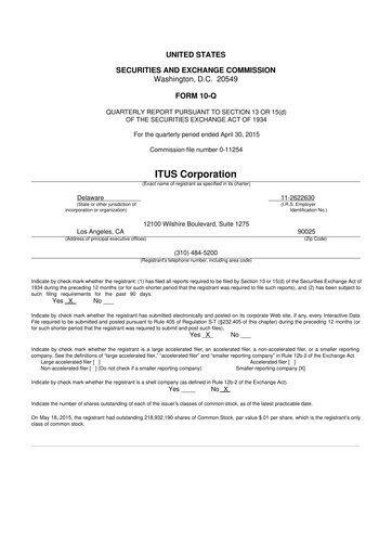 Miniature Anixa Biosciences 10-Q Rapport trimestriel 2015 