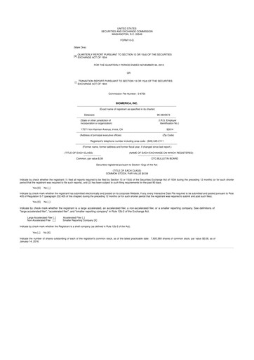 Vorschaubild Biomerica 10-Q Quartalsbericht 2016 