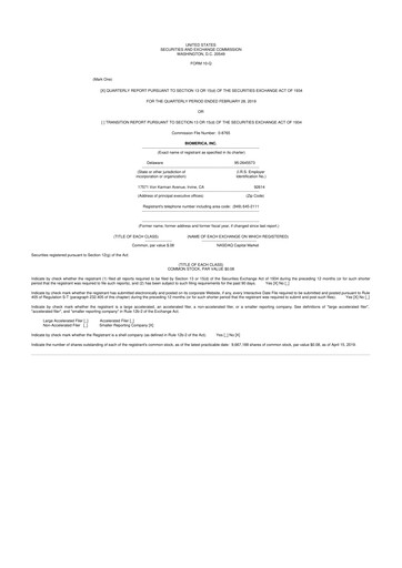 Vorschaubild Biomerica 10-Q Quartalsbericht 2019 