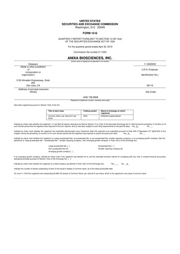 Miniature Anixa Biosciences 10-Q Rapport trimestriel 2019 