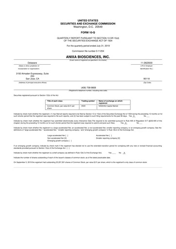 Miniature Anixa Biosciences 10-Q Rapport trimestriel 2019 