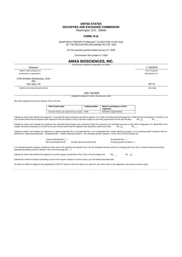 Miniature Anixa Biosciences 10-Q Rapport trimestriel 2020 