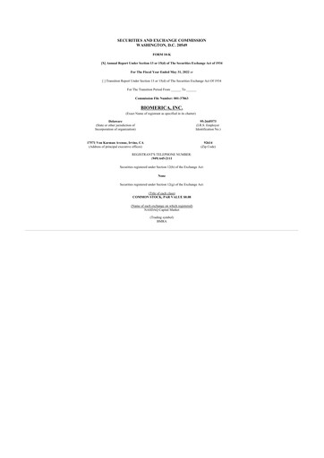 Thumbnail Biomerica 10-K Annual Report 2022