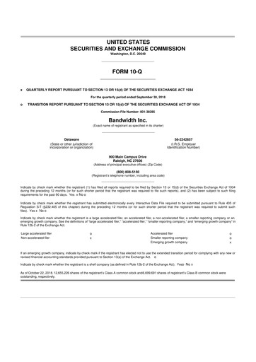 Vorschaubild Bandwidth 10-Q Quartalsbericht 2018 