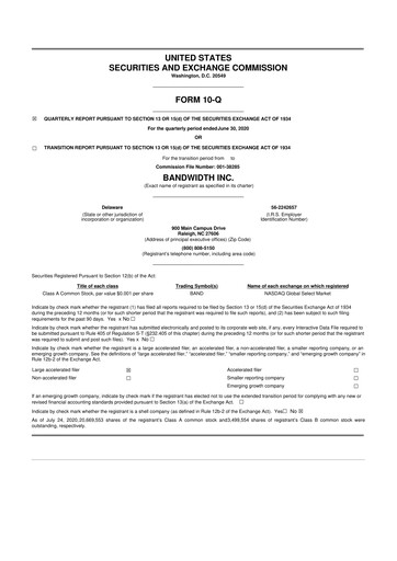 Vorschaubild Bandwidth 10-Q Quartalsbericht 2020 
