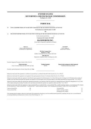 Thumbnail Bandwidth 10-K Annual Report 2020