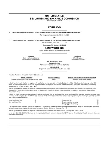 Vorschaubild Bandwidth 10-Q Quartalsbericht 2021 