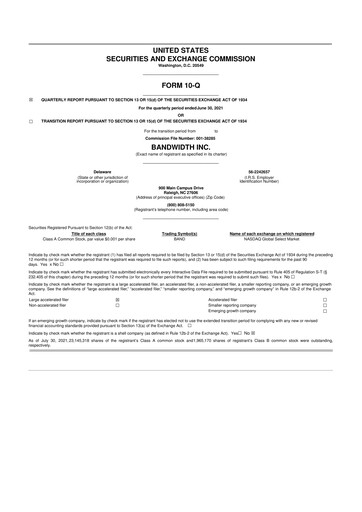 Vorschaubild Bandwidth 10-Q Quartalsbericht 2021 