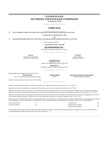 Thumbnail Bandwidth 10-K Annual Report 2023