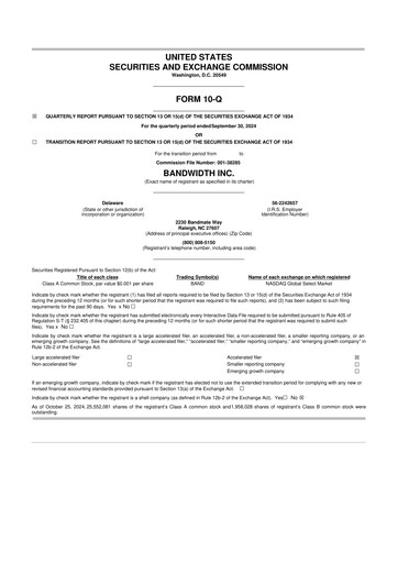 Vorschaubild Bandwidth 10-Q Quartalsbericht 2024 