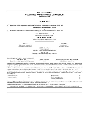 Vorschaubild Bandwidth 10-Q Quartalsbericht 2025 