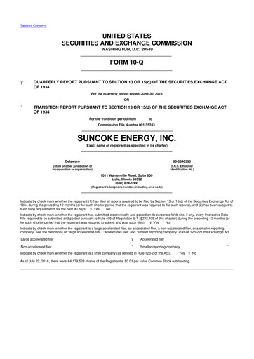 Vorschaubild SunCoke Energy
 10-Q Quartalsbericht 2016 
